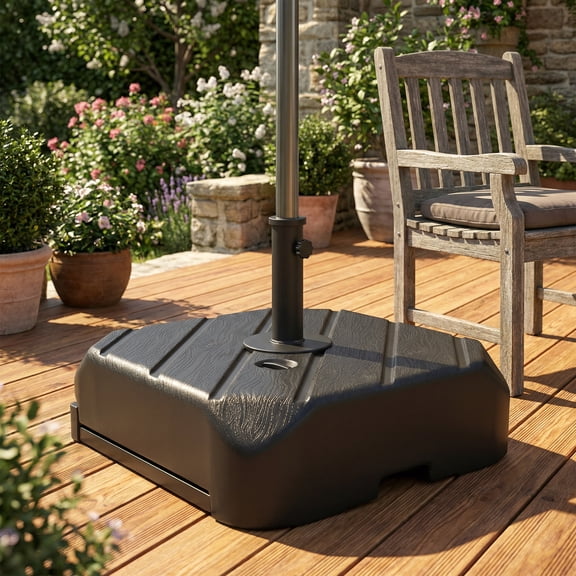Outsunny Square Patio Umbrella Base with Wheels, Telescopic Handle, 158 lb Sand or 99 lb Water Filled Umbrella Stand Base for 1.5"/1.9" Poles, Black