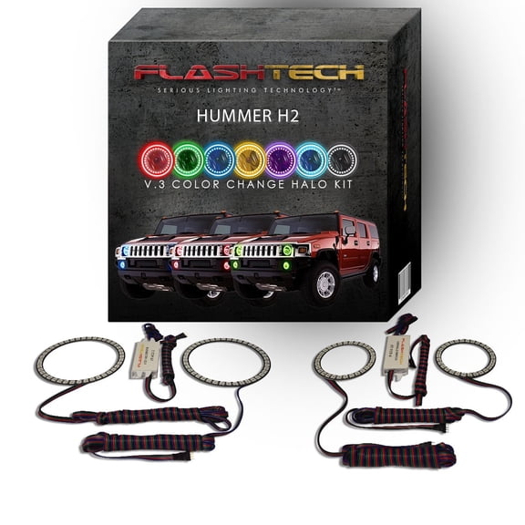 Flashtech RGB Multi Color Changing LED Halo kit for 03-09 Hummer H2 Headlight & Fog Lights