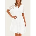 thumbnail image 7 of PRETTYGARDEN Women's Short Sleeve Mini Dress Summer V Neck Hollow Out Eyelet Ruffle A Line Swing Short Dresses, 7 of 7