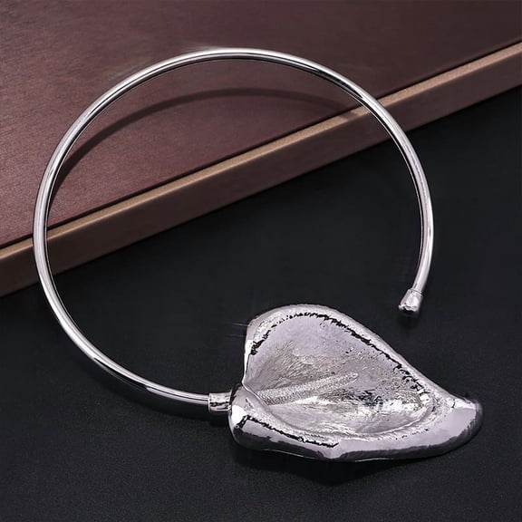 Brass Leaf Cuff Choker Necklaces for Women Silver Inner Diameter: 5.91 inch(15cm)