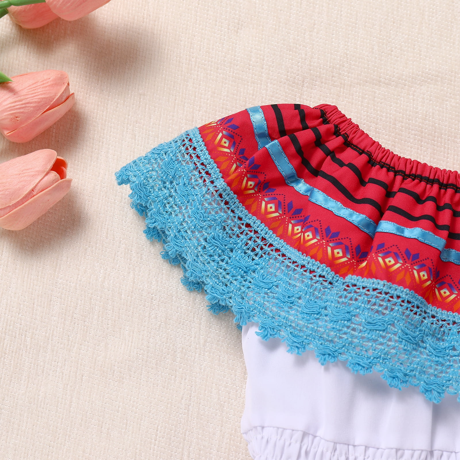 IBTOM CASTLE Baby Girls Mexican Fiesta 1st Birthday Outfit Romper Dress with Flower Headband Summer Cake Smash Photo Shoot 12-18 Months Light Blue