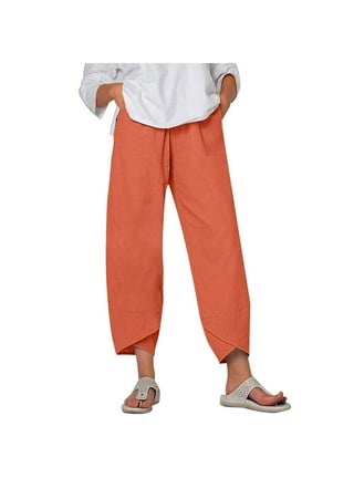 Capri Pants for Women Summer High Waisted Cotton Linen Palazzo Pants Wide  Leg Cropped Lounge Pants Capris with Pocket
