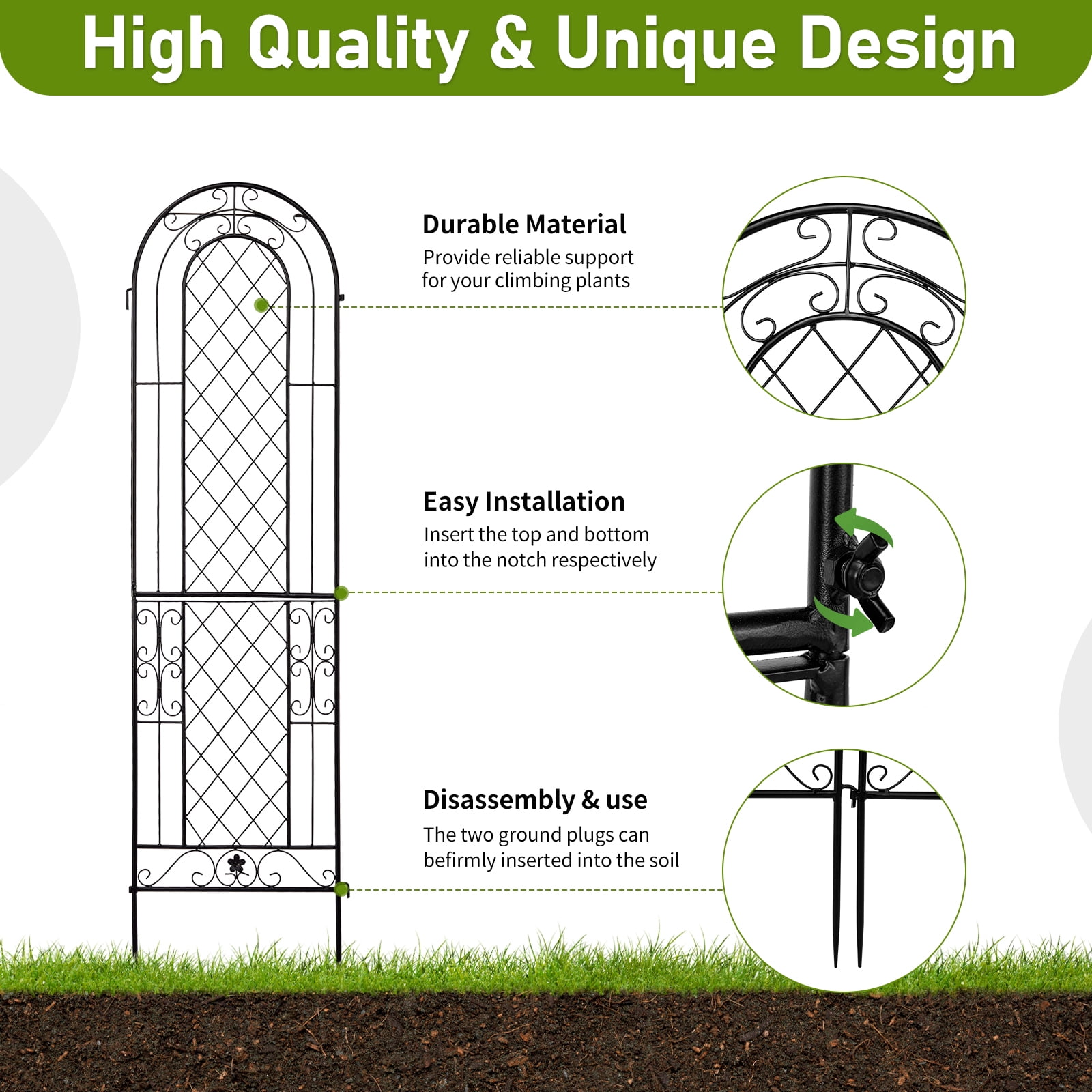 Xilee 2 Pack 16 x61 in Durable Garden Trellis for Climbing Plants,Wire Lattice Grid Panel for Climbing Plants Outdoor Roses Vine Cucumbers Vegetables Flower Support Black