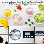 Homtone Ice Cream Maker No pre-Freezing Automatic Machine 2.1 Quart w/ Built-in Compressor & LCD Timer Gelato in 30-60 min
