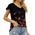 thumbnail image 5 of SHOPESSA Womens Tops Summer Fashion V-neck T-Shirt Flounces Short Sleeve Casual Loose Fit Tee Shirts Blouse Print Shirt, 5 of 7