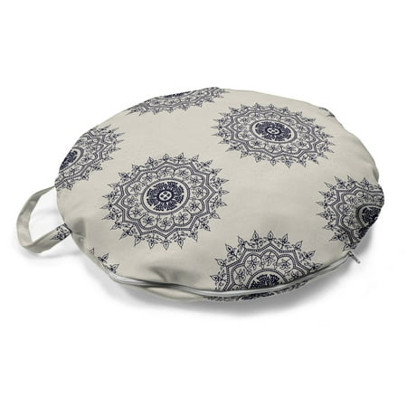 

Oriental Round Floor Cushion with Handle Medallion Motif with Floral and Leafy Ornaments Decorative Pillow for Living Room & Dorms 18 Round Grey Yellow Violet Blue by Ambesonne
