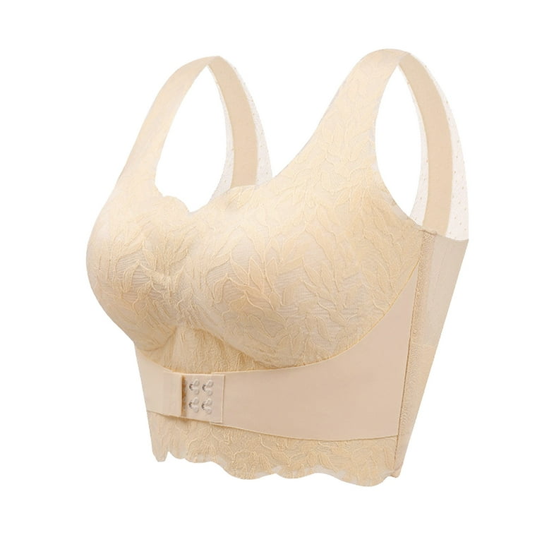 Akiihool Womens Plus Size Women's Bras Womens Low Back Bra Wire Lifting  Deep U Shaped Plunge Backless Bra with Convertible Clear Straps (Beige,3XL)  