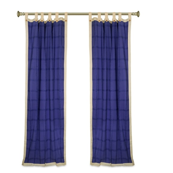 Blue and Cream Tab Top Cotton Curtains/Drape/Panel 42X101 inches Pair