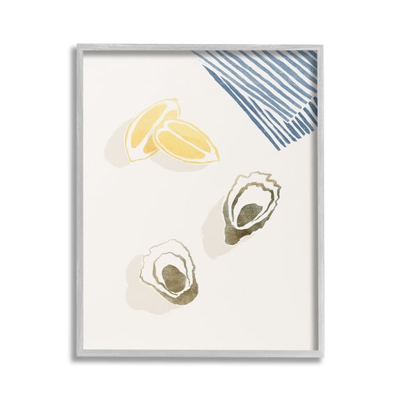 Stupell Industries Minimal Oysters & Lemons Animals & Insects Painting Gray Framed Art Print Wall Art, 16 x 20