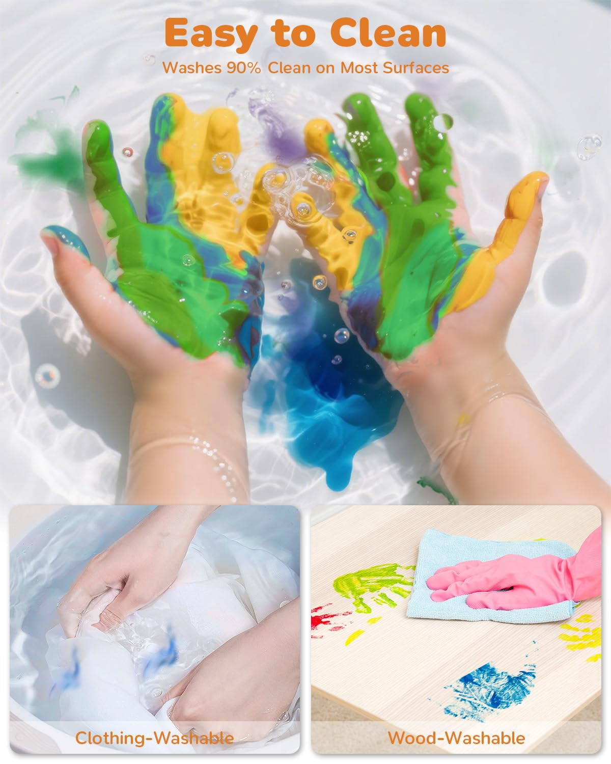 Jupitearth 28 PCS 60ml Finger and Washable Paint,Non-Toxic 12Vibrant Colors,Palette,Apron,Brush,Eye Stickers,Paints for Hand and Feet,Art Supplies