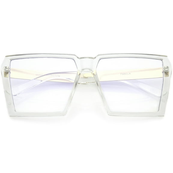 Oversize Modern Chunky Square Eyeglasses Flat Clear Lens 60mm (Clear Gold / Clear)