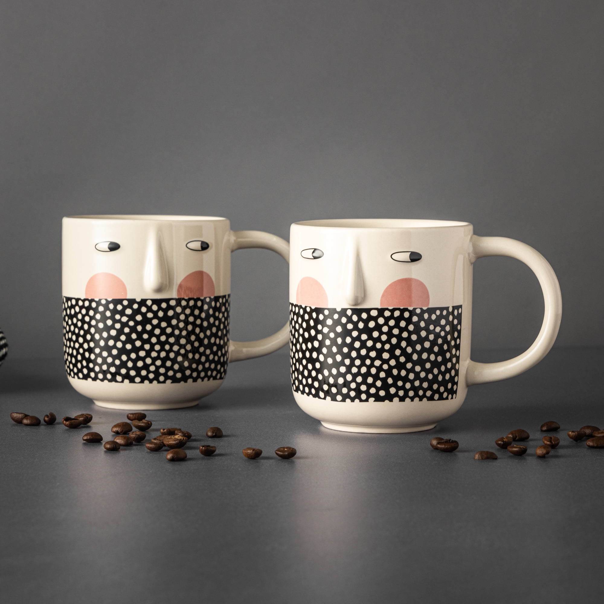 Thyme & Table Cheeky Faces with Dots Stoneware Mugs, 2-Pack, 16.2 fl oz