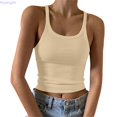 thumbnail image 2 of Huanglei Womens's Tank Top Spaghetti Strap Round Neck Slim Fit Ribbed Knit Layering Basic Camisole (Yellow, Medium), 2 of 6