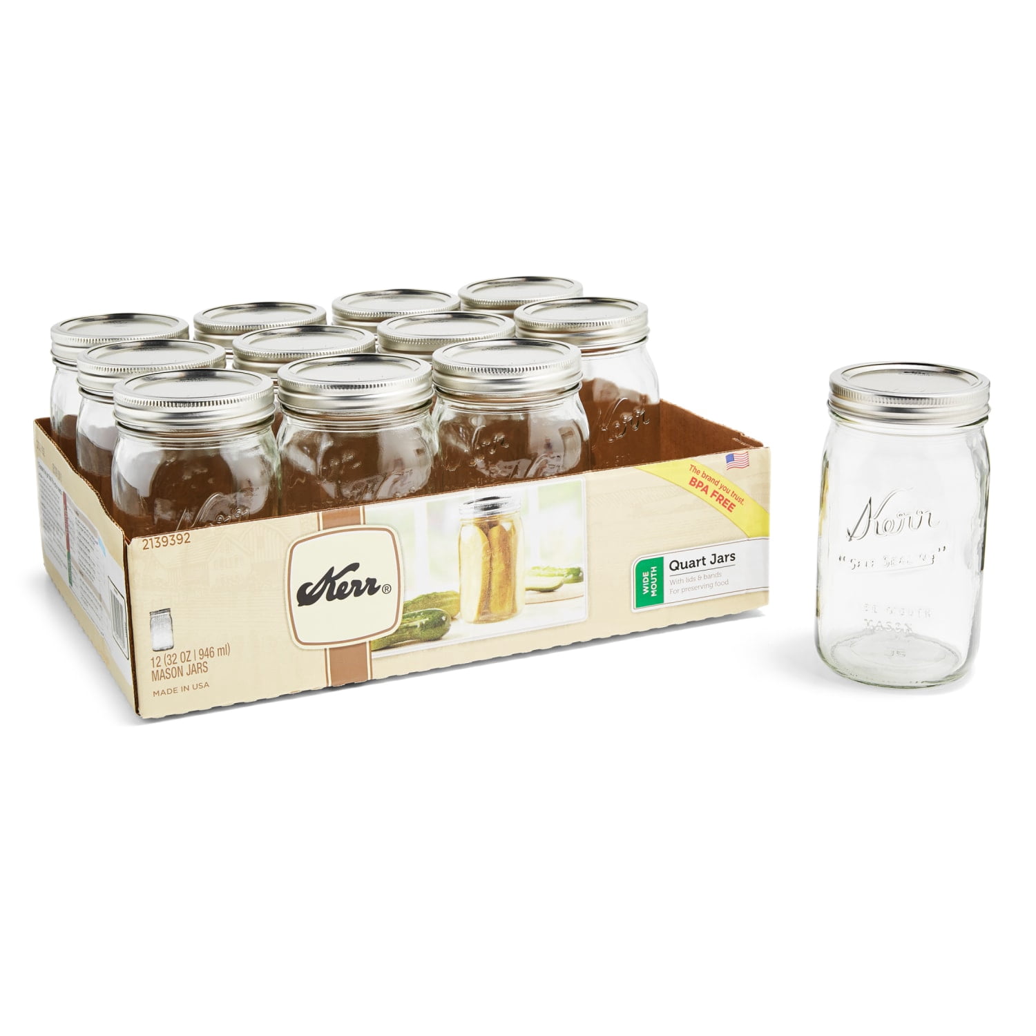 Kerr 32oz 12pk Glass Wide Mouth Mason Jar with Lid and Band