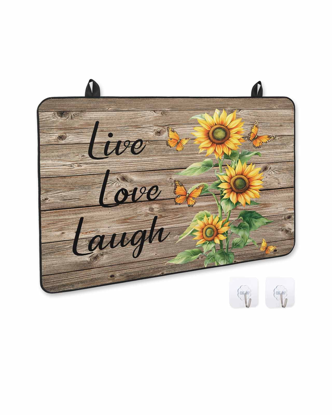 nqOlkjepod Large Induction Cooktop Protector Mat 36"x21", Sunflower Rustic Stove Top Covers for Electric Stove, Vintage Wooden Flowers Butterfly Stove Burner Cover Mats, Glass Top Stove Cover