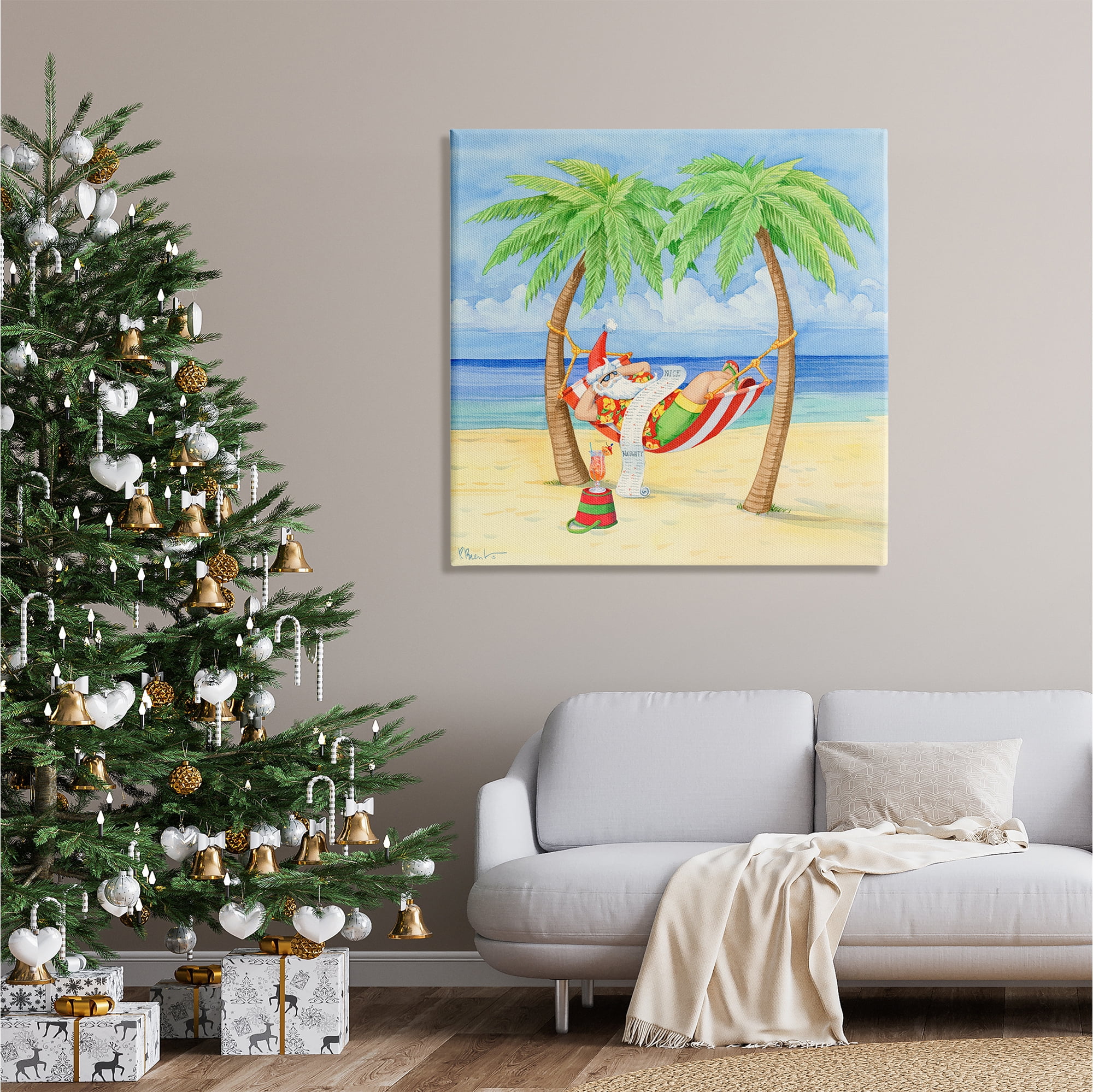 Stupell Industries Santa on Beach Hammock Holiday Painting Gallery Wrapped Canvas Print Wall Art, 36 x 36