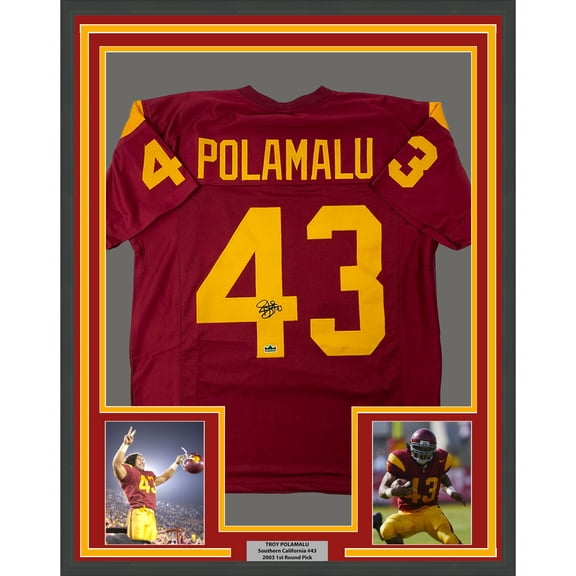 Framed Facsimile Autographed Troy Polamalu 35x39 USC Maroon Reprint Laser Auto College Football Jersey
