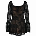 thumbnail image 1 of Robe à Encolure Carrée pour Femmes Manches Longues Manches Trapèze Courte Mini Robes Noir G, 1 of 10