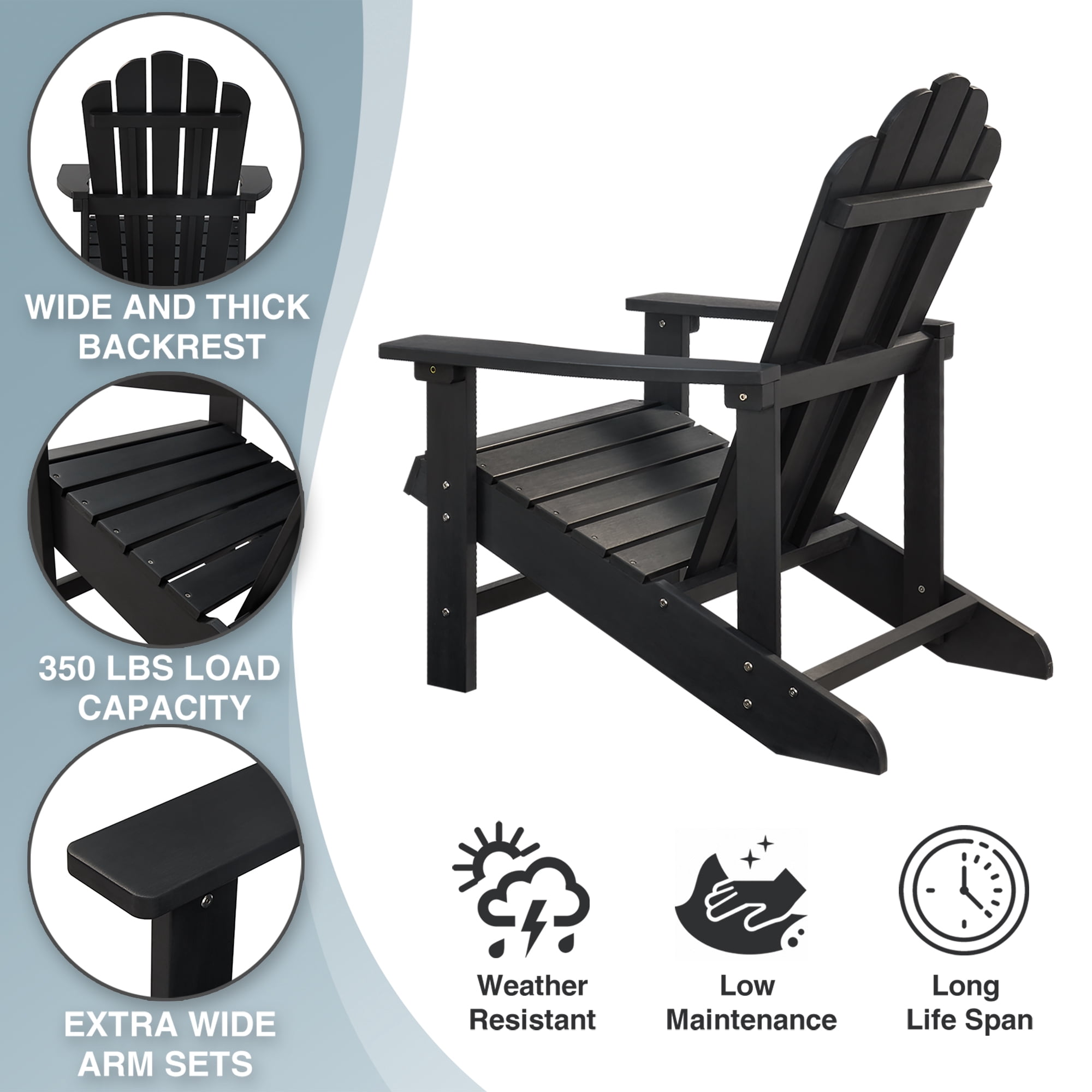 GONICHA Adirondack Chair,All-Weather Poly Lumber Fire Pit Chair for Patio Garden,Black