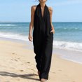 thumbnail image 2 of Sentmoon Women Jumpsuit Sleeveless V Neck Boho Rompers for Women Solid Color Linen Loose Fit Jump Suits for Womens Dressy Summer for Work and Weekend S-3XL, 2 of 9