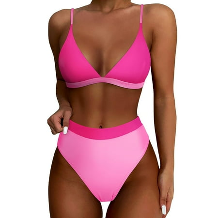 New Release  Women s Solid Set Swimsuit  Sleeveless Push-Up Padded  Beachwear  Solid Color  for Pool/Sunbathing  Supportive Bra  Quick-Dry Material  Bathing Suits for Women | Pink XL  Sopatenor