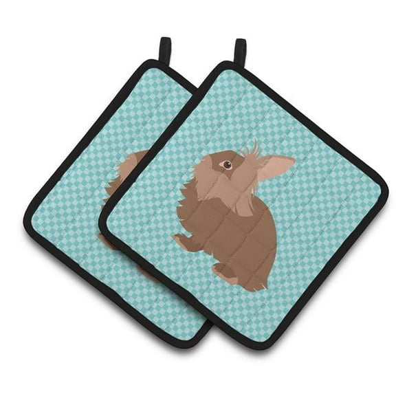 Lionhead Rabbit Blue Check Pair of Pot Holders