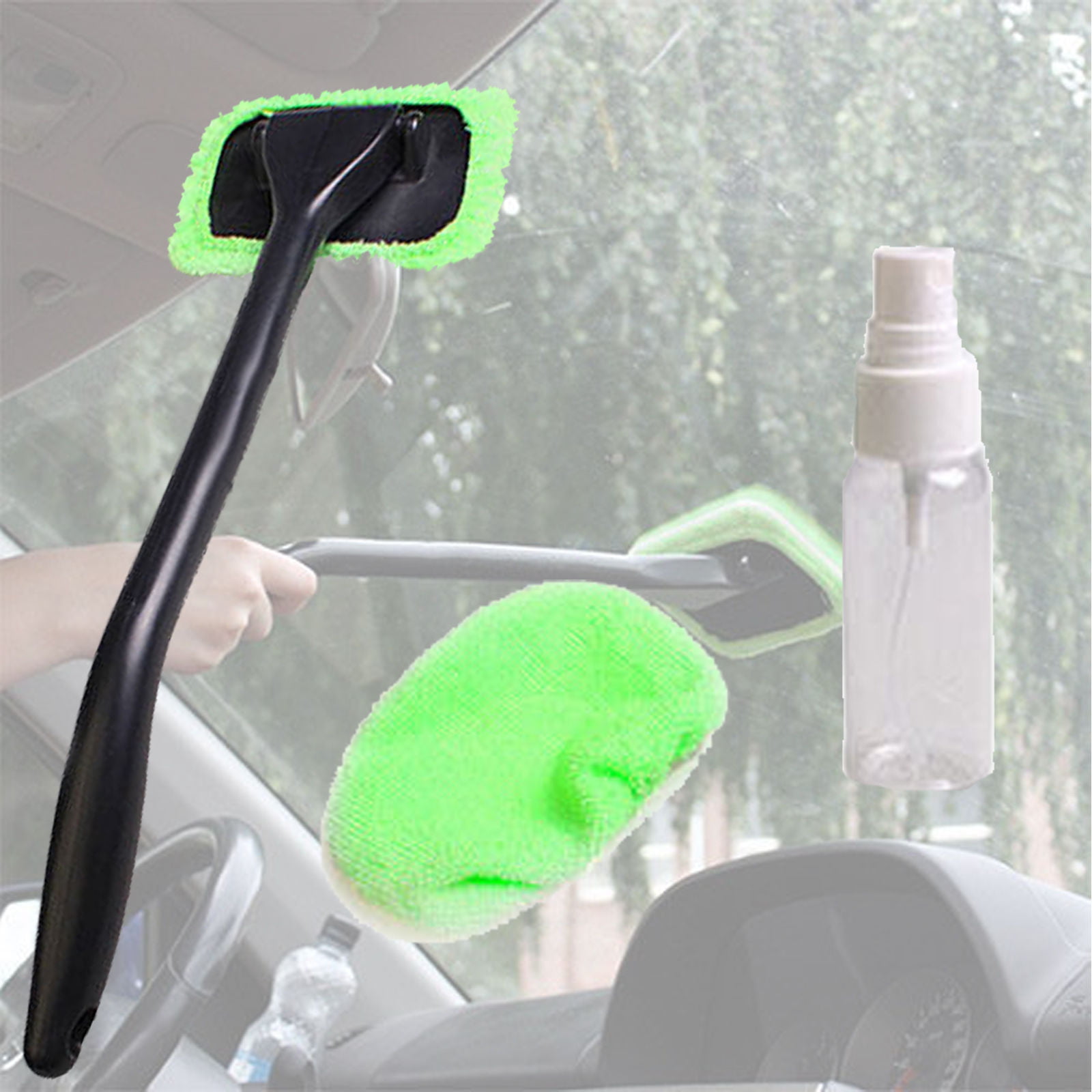 Car Window Cleaner Brush Kit Long Handle With 2 Towels 