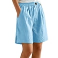 thumbnail image 2 of Women's Cotton Elastic Waist Casual Shorts with Pockets, Summer Buttons Shorts, Comfy Soft Shorts for Women, Casual Daily Summer Beach Vacation, Womens | VerBelle,Light Blue 2XL, 2 of 7