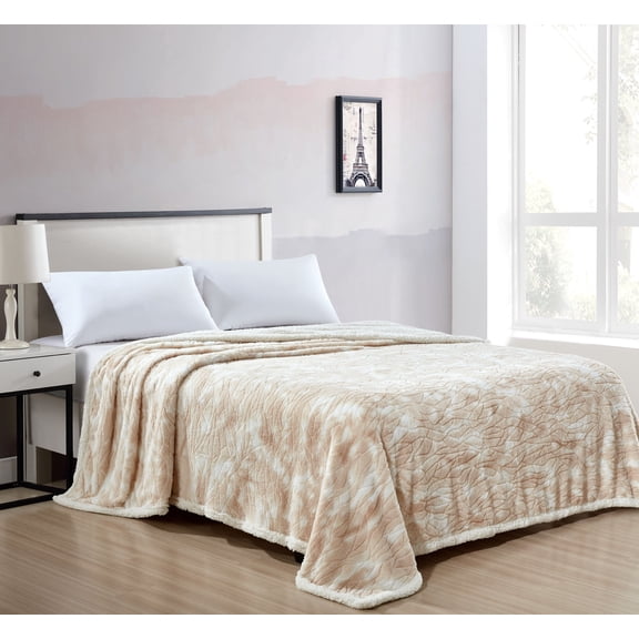 FAITH, HOPE, LOVE HOME DÉCOR King Size Alaska Faux Fur Sherpa Blanket (102" x 90") - Beige