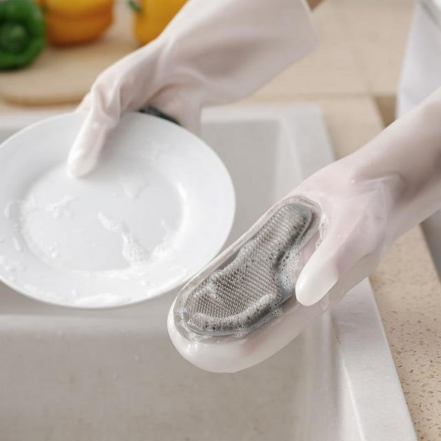 Guantes de Limpieza Reutilizables para El Hogar, de Látex, con Cepillo Suave, para Lavavajillas y Cocina, con Aislamiento Térmico y Protección para Las Manos.
