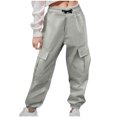 thumbnail image 2 of ZOYOEN Girls Cargo Pants- Fashion Casual Cotton Drawstring Kids Jogger Pants Gray Size 12, 2 of 3