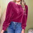 thumbnail image 7 of Womens Long Sleeve Tops Dressy Casual Soft Velvet Blouses Round Neck Solid Color Loose Fall Clothes 2025 (M, Hot Pink), 7 of 7