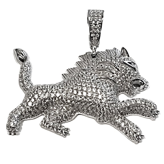 Real 925 Sterling Silver Italy Rasta Lion Leo Charm Iced CZ Flooded Out Pendant