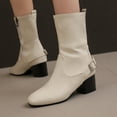 thumbnail image 4 of Ankle Boots for Women Square Toe Retro Leather Fall Winter Dress Short Booties Buckle Strap Zip up Chunky Block Heel Mid Calf Boots, 4 of 7
