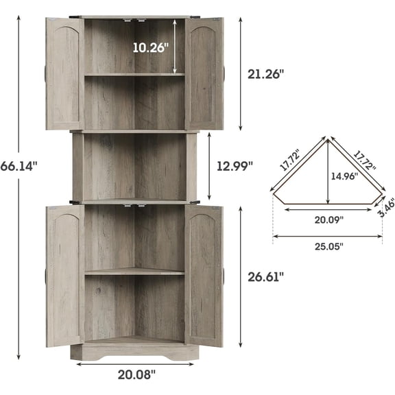 Tall Corner Cabinet with 4 Barn and Adjustable Shelves, Farmhouse Storage Pantry for Kitchen Living Room