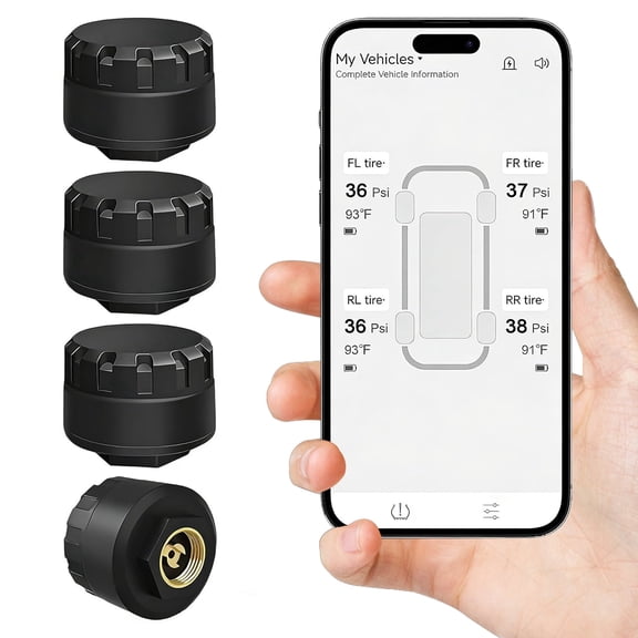 OBEST Wireless TPMS Tire Pressure Gauge, 0-116 PSI Bluetooth Monitor with 6 Alarms, 4-Sensor Set for Car SUV RV Truck