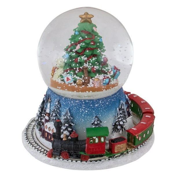7" Rotating Train And Christmas Tree Musical Animated Snow Globe