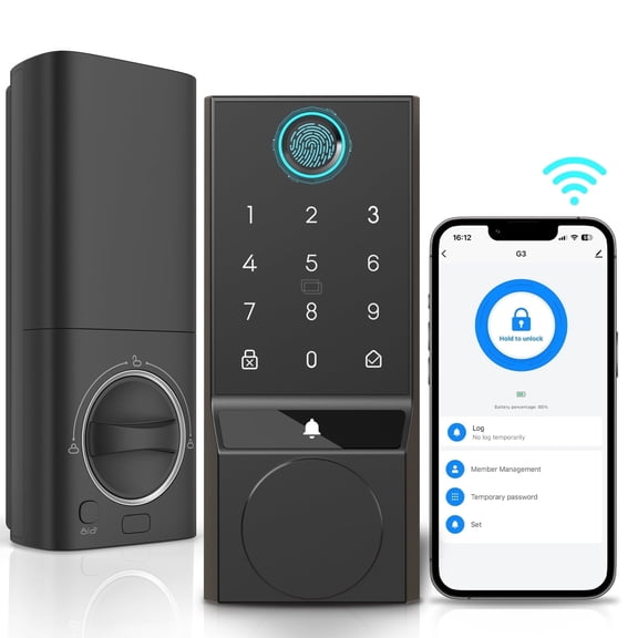 COBIZI Smart Lock with WiFi, Fingerprin Keyless Entry Door Lock with App Control, App Remote Control, Auto-Lock, Smart Deadbolt Lock, Easy Installation, IP54 Waterproof,Black