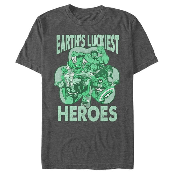 Men's Marvel St. Patrick's Day Earth's Luckiest Heroes Graphic Tee Charcoal Heather Small