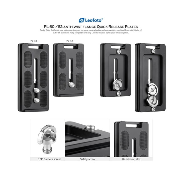 Leofoto PL-62 (62mm) / PL-80 (80mm) Universal Lens Plate ARCA Compatible