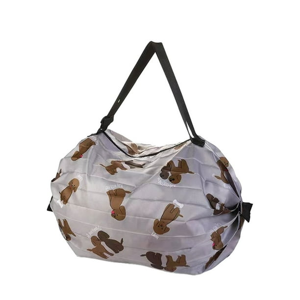 maskred Polyester Foldable Storage Bags For Travel Pack Smart Travel Light Space saving Beach Bag Reusable Brown puppy 1Set