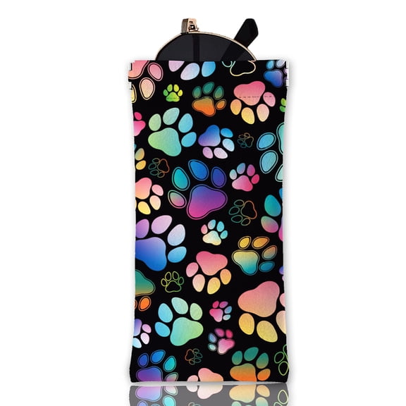 1pc Colored Paw Prints Glasses Case Squeeze Top Eyeglass Case Travel PU Leather Sunglass Bag Portable Sunglasses Pouch for Women Men