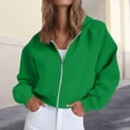 thumbnail image 2 of Cropped Sweatshirt, Yigetop Womens Oversized Solid Color Sweatshirts Pullover Lapel Women's Loose Casual Hoodie Zipper Sweatshirts Jackets for Women Green 2XL, 2 of 6