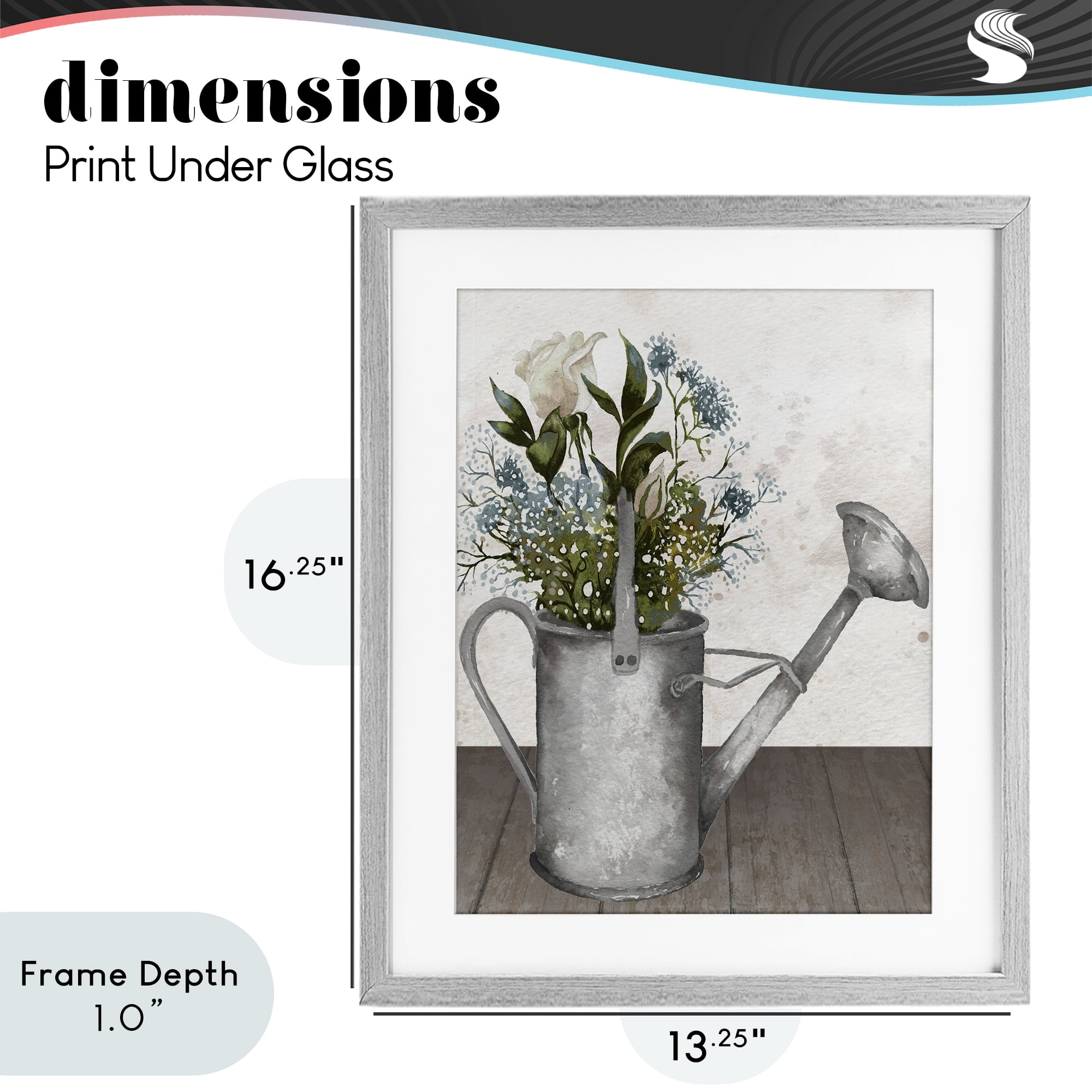 Stupell Industries Floral Pitcher Watering Can Gray Framed Print Under Glass, design by Elizabeth Medley