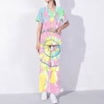 thumbnail image 2 of BiZtdJrK Womens Tie Dye Prints Scrubs Set Casual V Neck Scrub Tops Matching Loose Straight Leg Trousers with Pockets 2 Piece Sets Nursing Uniform Multicolor S, 2 of 6