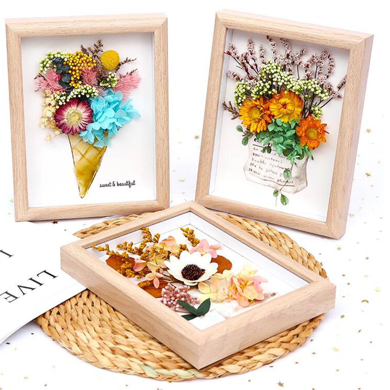 Hesroicy Photo Frame 3D Stable Wooden Dried Flower DIY Picture