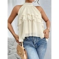 thumbnail image 4 of Women'S Layered Ruffle Hem Sleeveless Halter Chiffon Blouse Flowy Tank Tops Apricot L, 4 of 9