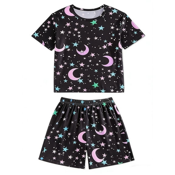 RMGVDSD Boys Summer Pajamas Star Print Short Sleeve T Shirt And Shorts Soft Sleepwear For Kids Comfortable Nightwear Two Piece Outfit Fashion Clothes Outfits