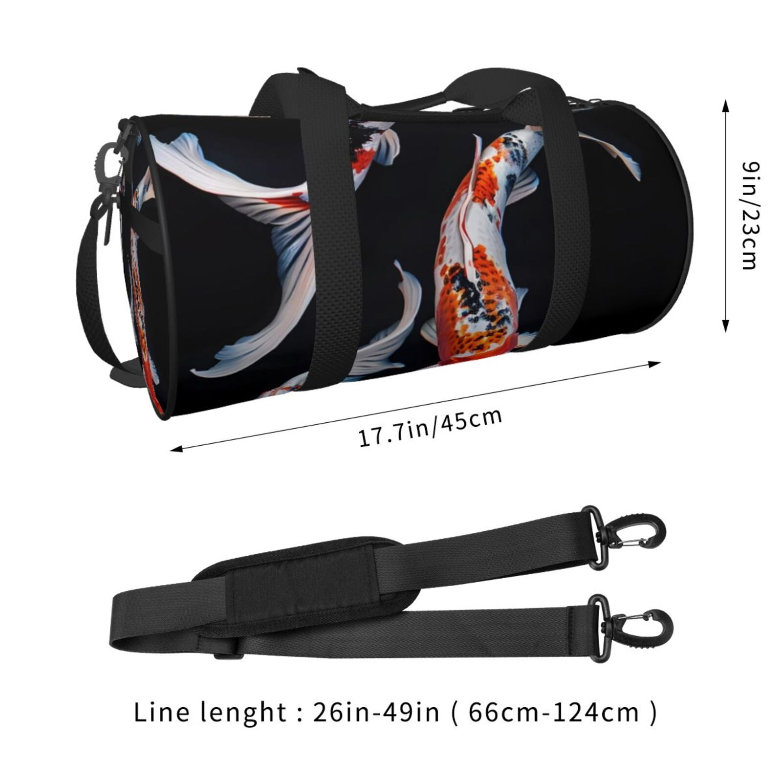 Vsdgher Tricolor Koi Fish Trio 45L Foldable Duffel Bag, Sports Gym Bag,Overnight Bag, Portable Weekender Bag for Airplanes