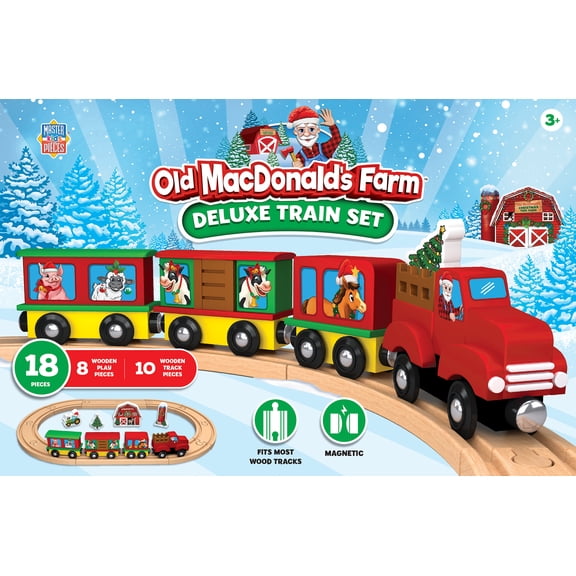 MasterPieces Wood Train Sets - Old MacDonald's Farm Holiday 18 Piece Train Set